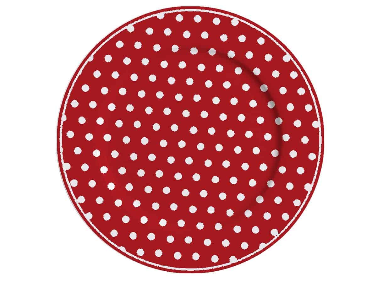 Червена и бяла чиния на точки.