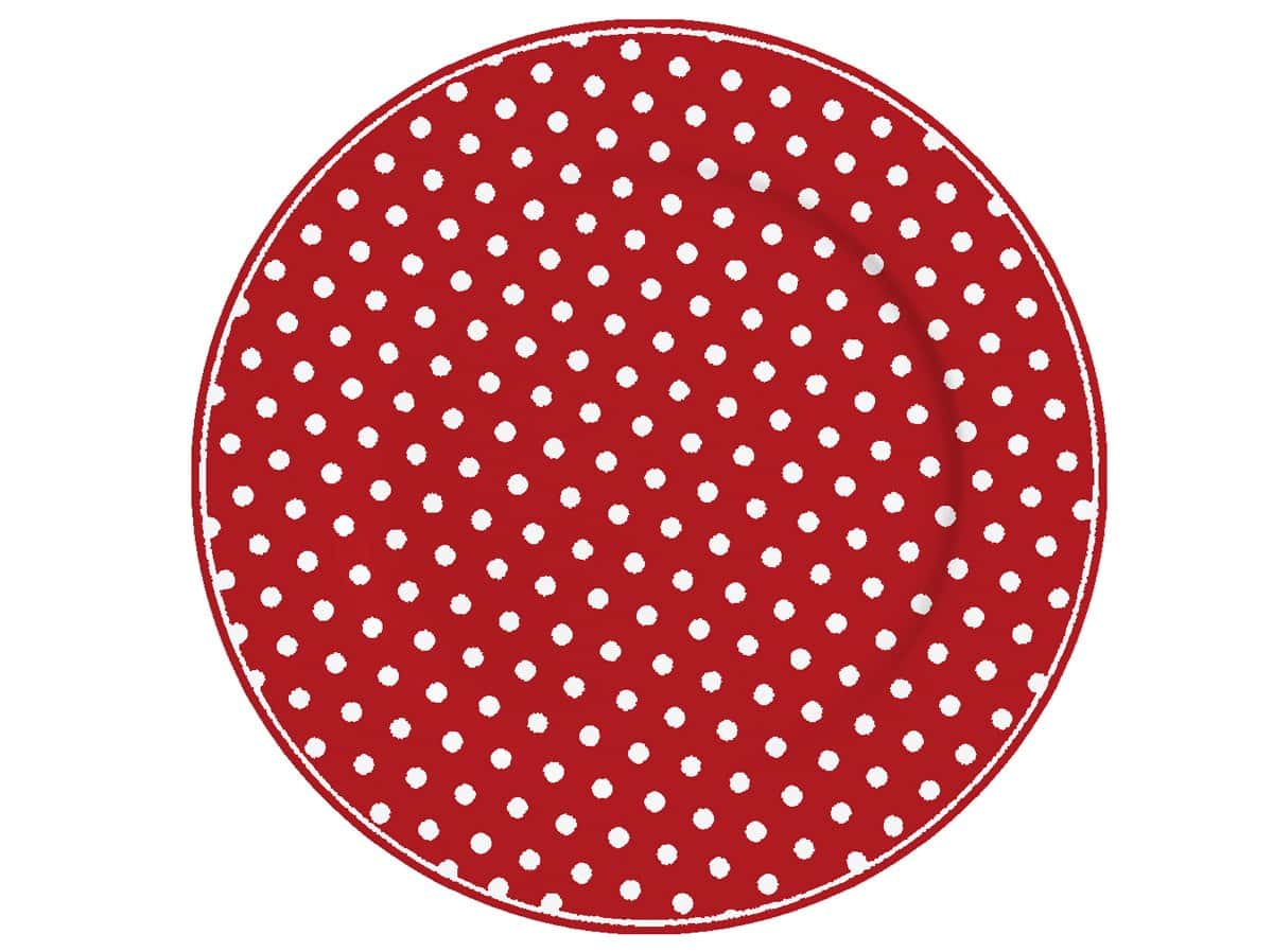 Червена и бяла шарка на точки на бял фон.
