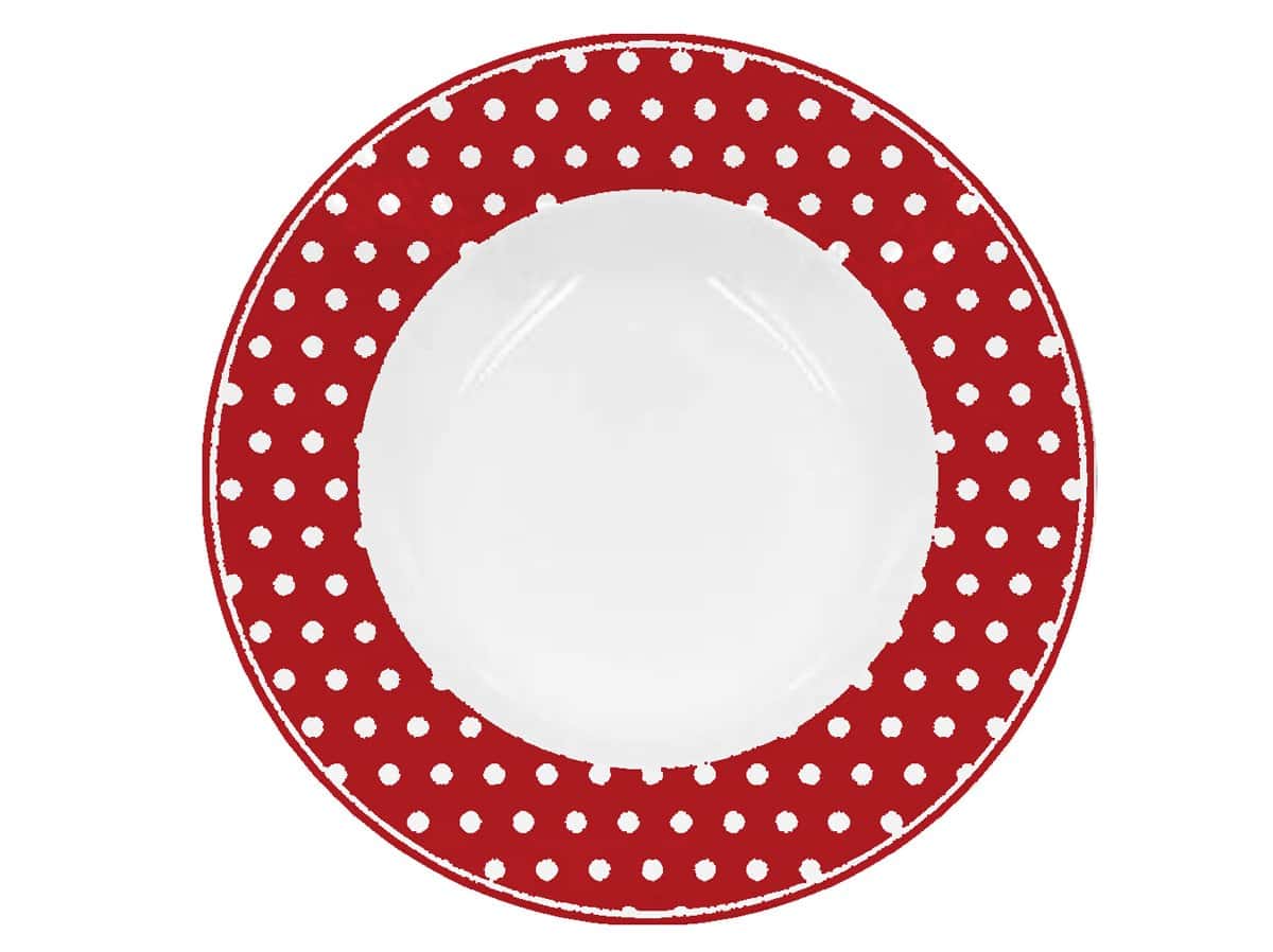 Червена и бяла чиния на точки.