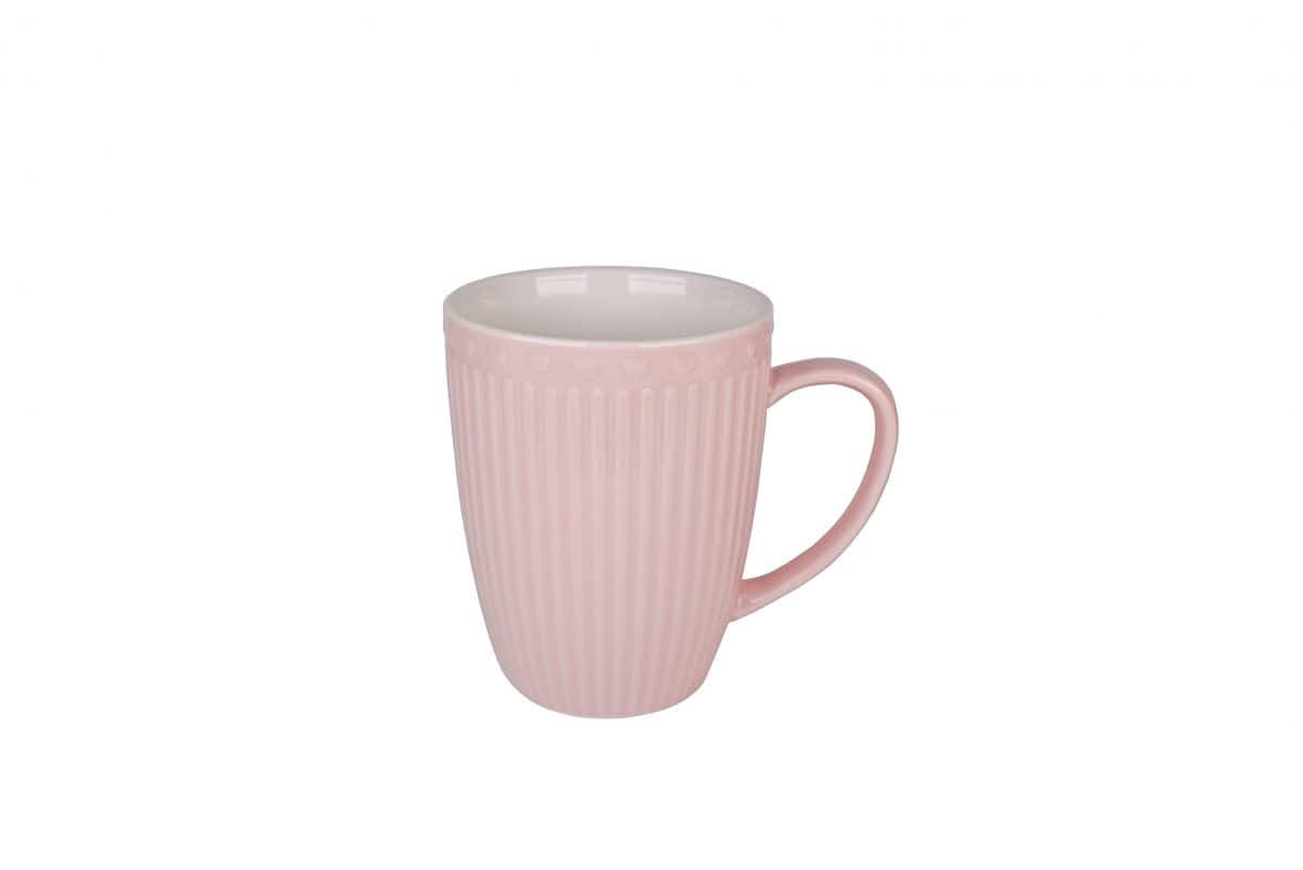 Розова чаша с дръжка на бял фон.